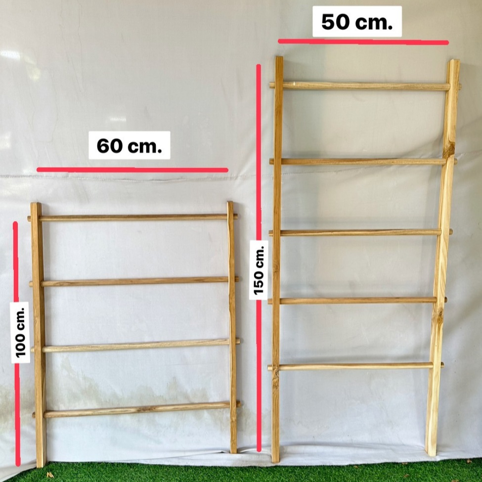 ราวผ้ามินิมอล พิงผนัง บันไดพาดผ้า ขนาด 100*60 cm. และขนาด 150*50 cm. งานไม้สัก