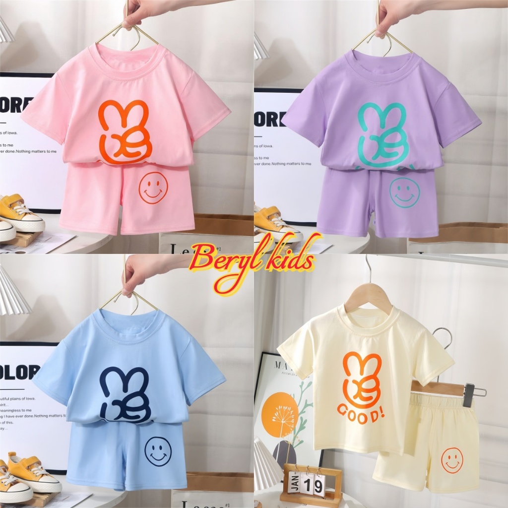 Beryl kids ชุดเซ็ทเด็ก น่ารักๆ เสื้อยืดแขนสั้นลำลอง กางเกงขาสั้น สีพื้น ผ้านิ่มใส่สบาย รุ่นใหม่ ฤดูร้อน