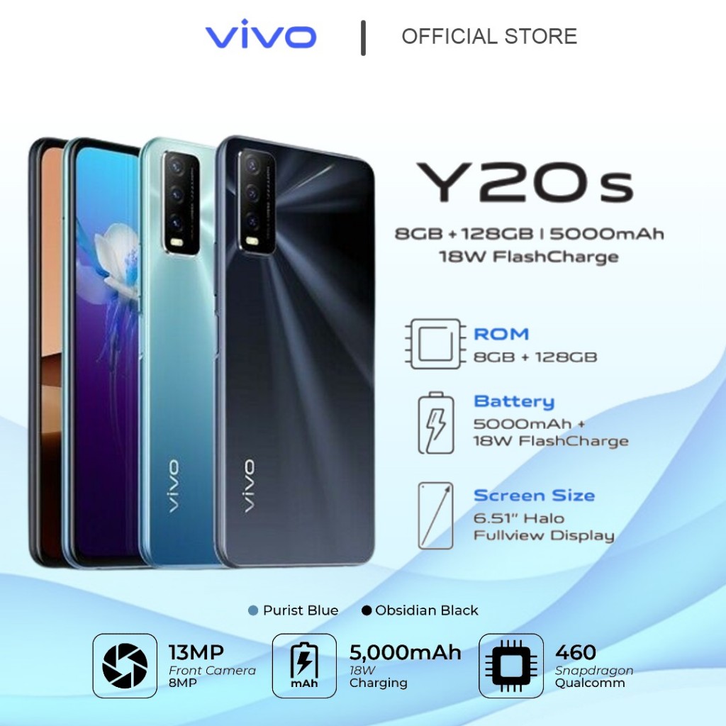 VIVO Y20S สมาร์ทโฟน | แรม 8GB รอม 256GB | หน้าจอแสดงผลขนาด 6.51" | โปรเซสเซอร์ Snapdragon 460