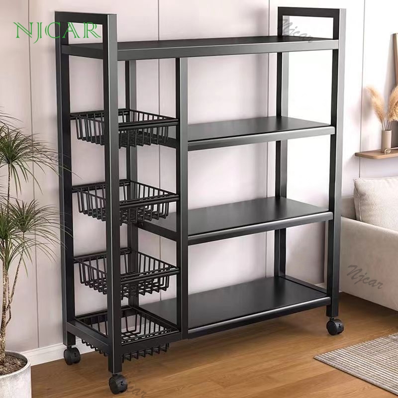 NJCAR1 (พร้อมส่ง) W56 ชั้นวางของในครัว วางไมโครเวฟ พร้อมล้อ 3/4/5ชั้น มาพร้อมตะกร้า