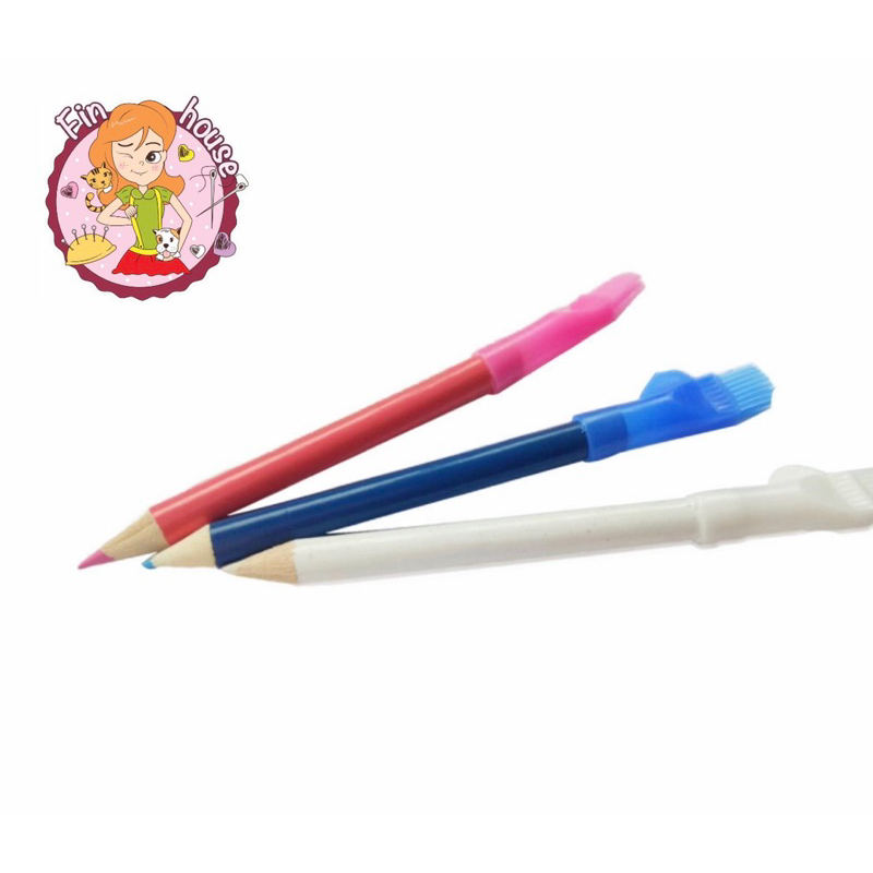 🧸ดินสอเขียนผ้ามีแปรงในตัว ชุด3สี ชอล์คเขียนผ้าแบบดินสอ ชอล์ก chalk (ด้ามมีแปรง)🧵