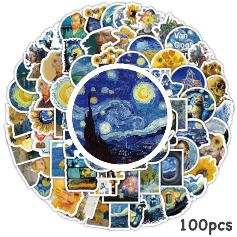 สติ๊กเกอร์ Van Gogh 818 รูปภาพ 100ชิ้น มินิมอล minimal ดวงจันทร์ แต่งบ้าน ภาพถ่าย วิว ภูเขา รูป ภาพ แวนโก๊ะ ศิลปะ ภาพ