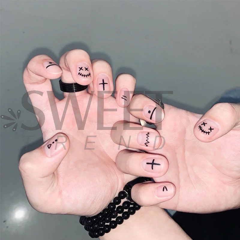 <พ้อมส่งจากไทย> สติกเกอร์ติดเล็บผู้ชาย ลายเปลวไฟ หัวใจ หน้ายิ้ม กันน้ํา สีฟ้า สําหรับตกแต่งเล็บ พร้อมส่ง