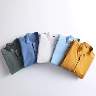 เสื้อเชิ้ตคอจีน/แขนยาว Oxford Collection - เสื้อเชิ้ตผู้ชายสีพื้น เสื้อเชิ้ตทำงาน