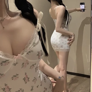 Sexy Girl ชุดนอนลูกไม้ เดรสลูกไม้ ลายดอกไม้ น่ารัก สายสะพายไหล่ปรับได้ พร้อมส่งจากไทย.（H9233）