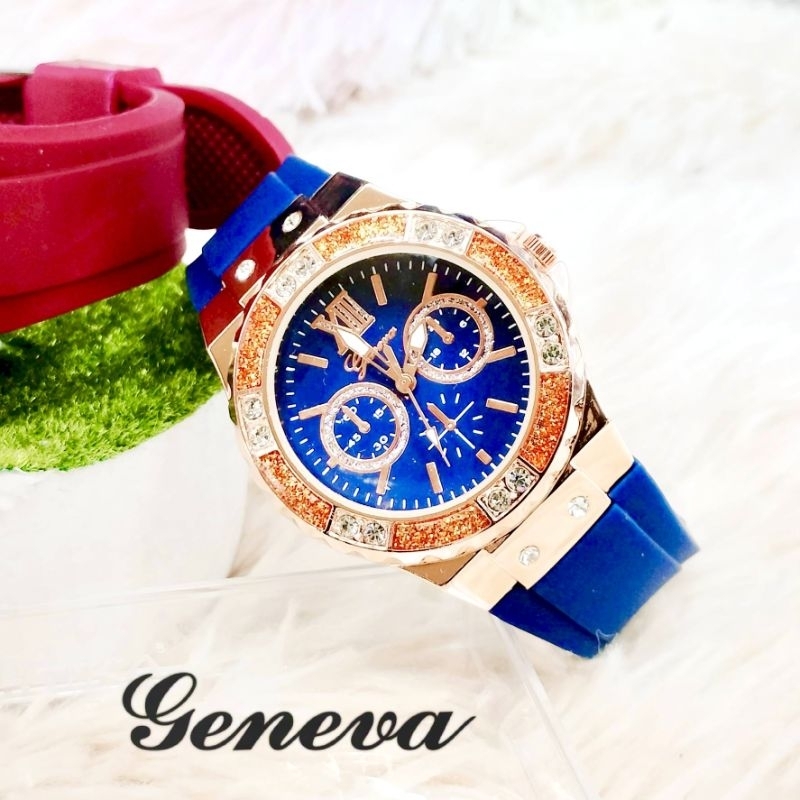 นาฬิกา GENEVA เจนนิวา เเบรนด์แท้  สไตล์ทรงเกรส สายยางนิ่มใส่สบายมากมีหลายสีให้เลือก ใส่ได้ทุกวัย