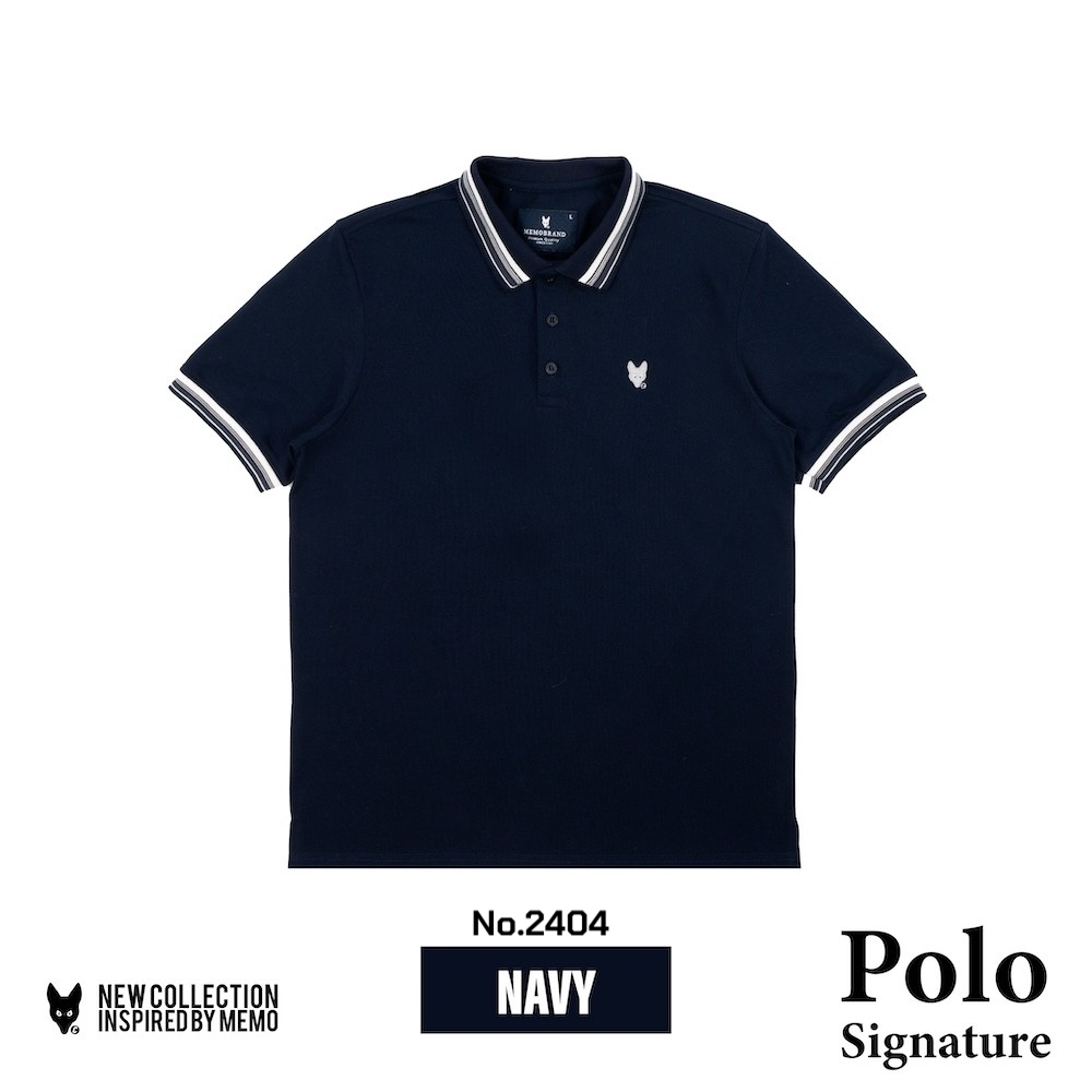 AEIOU เสื้อโปโล สีกรมท่า Memo Premium Polo Signature สินค้าลิขสิทธิ์แท้ NAVY BLUE