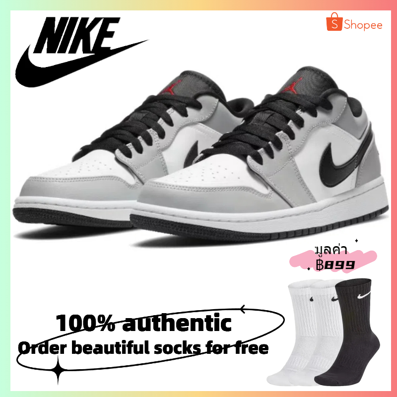 รองเท้าNike Jordan Air Jordan 1 Low "Light Smoke Grey" รองเท้าผ้าใบ AJ 1 Sneakers รองเท้า Nike【ของแท้】