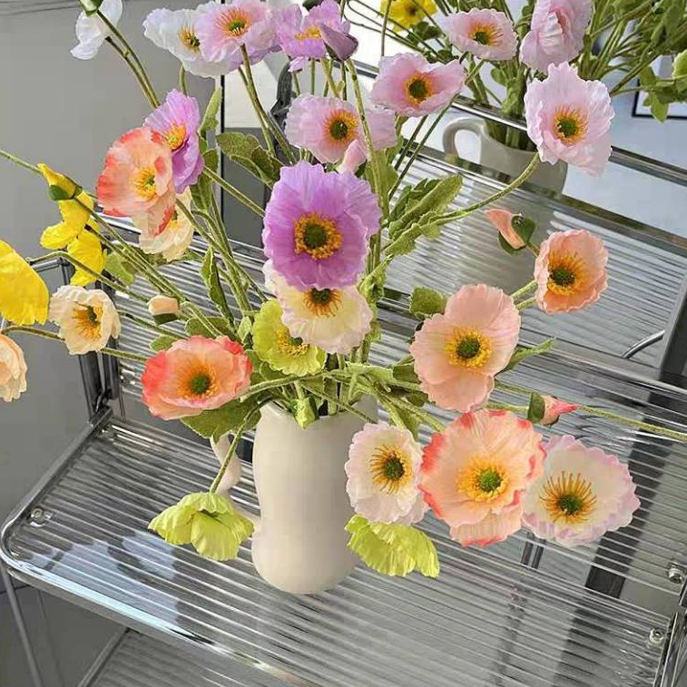 ดอกป๊อปปี้ ดอกไม้ประดิษฐ์ สวยสีสด ตกแต่งบ้าน ค่าเฟ่ Yumei