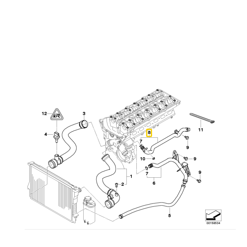 ท่อน้ำฮีตเตอร์(No. 8) BMW Series 3 E46 ,Series 5 E39 , Series 7 E38 ,X3 E83 ,X5 E53 ,Z3 E36 ,Z4 E85 เครื่อง M52 M54
