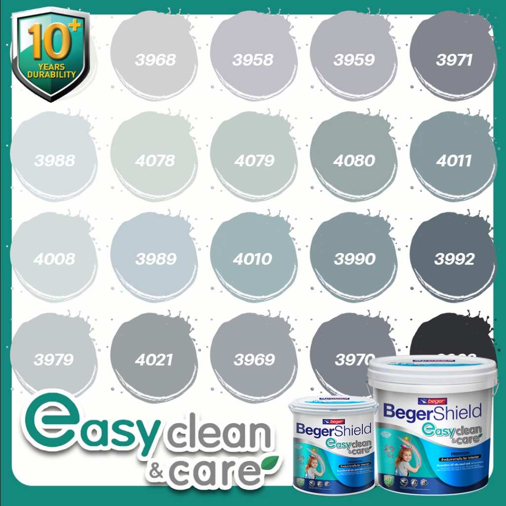 Beger easy clean & care อีซี่คลีน แอนด์แคร์ สีเทาอมฟ้า กึ่งเงา 9 ลิตร สีทาภายใน ไร้กลิ่น แห้งไว ภายใน 1ชม.