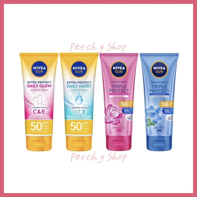 แท้ % Nivea นีเวีย ซัน บอดี้ เซรั่ม ซูเปอร์ โพรเท็ค เดลี่ ไวท์ / มอยส์ เอสพีเอฟ50 พีเอ+++ 180 มล.
