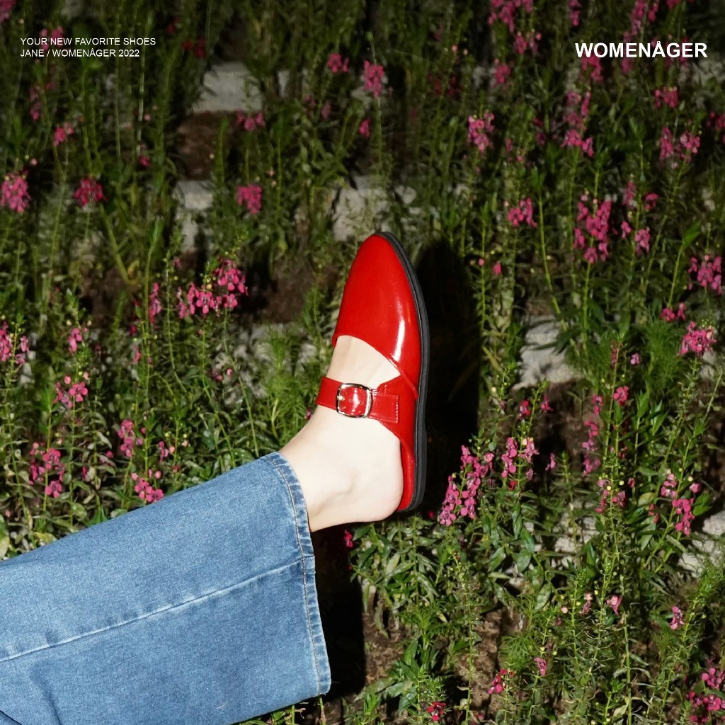 womenager - Jane Ruby leather รองเท้าแตะคัทชูเปิดส้น สวมใส่ง่าย