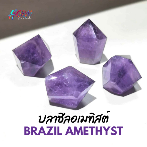 (3x3cm.) ฺฺBrazil Amethyst บลาซิล อเมทิสต์ แท้100% หินขัดเงา ทรงแท่งเหลี่ยม