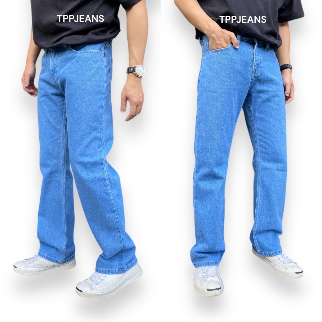 ๋JEANSEXPRESS Classic Straight Denim กางเกงยีนส์ชายทรงกระบอก สีบลูฟอกซีด ทรงสวยเป้าซิป Size 28-36 รับชำระปลายทาง