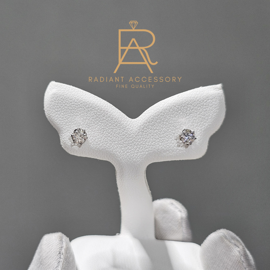 ต่างหูเงินแท้ ต่างหูฝังเพชร Moissanite จิ๋ว ชุบทองคำขาว รูปที่ 4