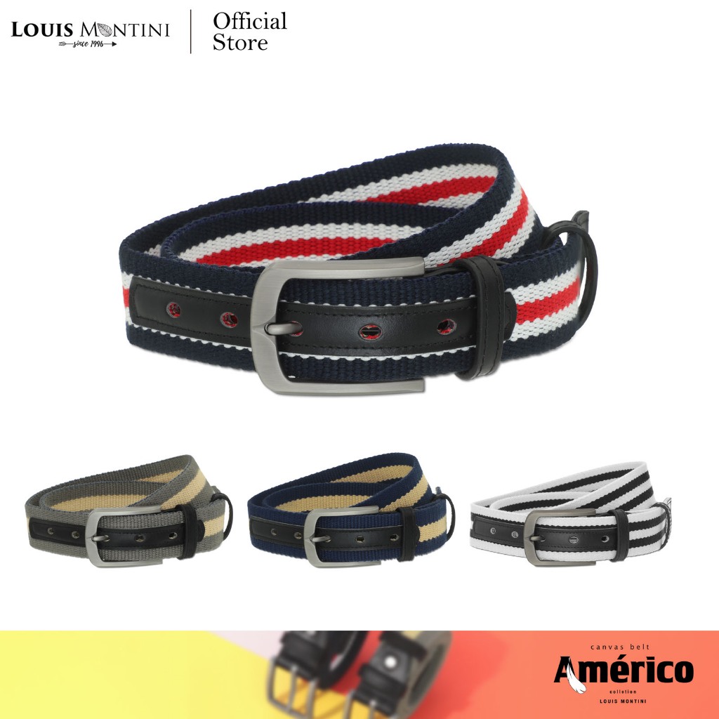 Louis Montini (Americo) เข็มขัดผ้าคอตตอน ผสมหนังวัวแท้ เข็มขัดผ้าใบ ผ้าแคนวาส Canvas Belt MCT23
