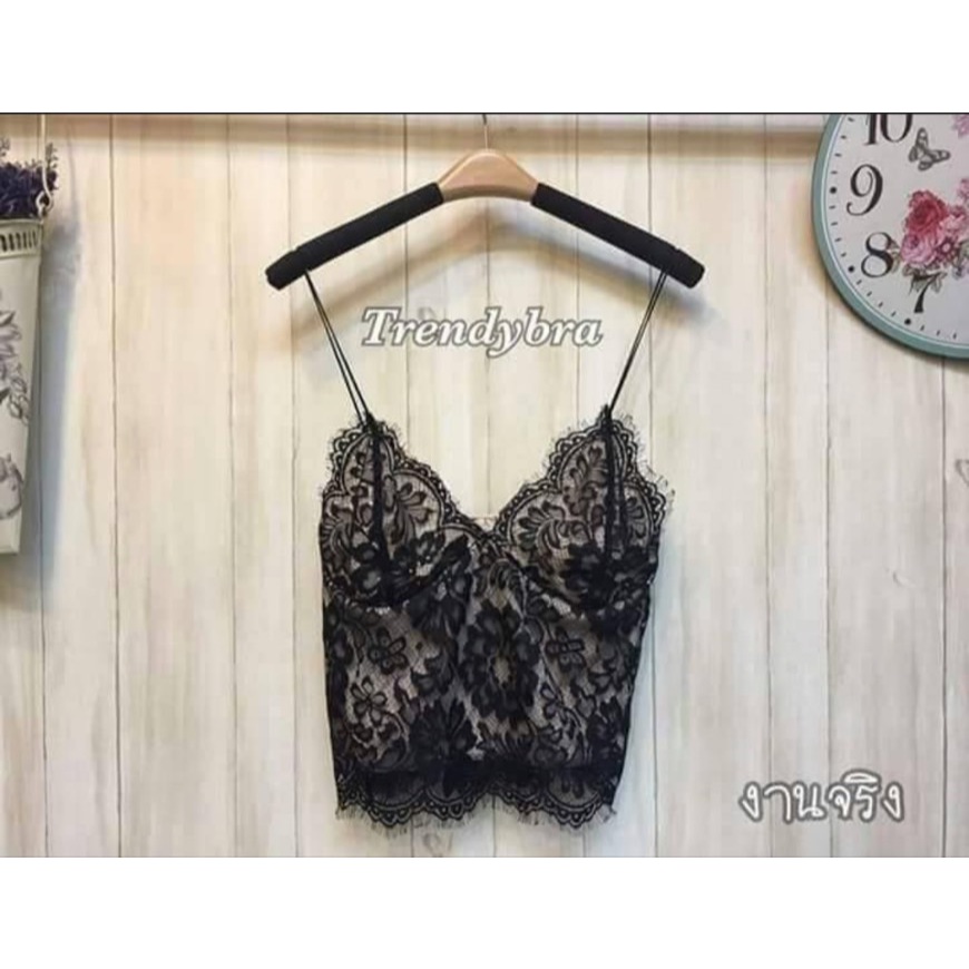 พร้อมส่ง พลัสไซส์ ครอปลูกไม้สายเดี่ยว แซ่บระดับ 10 เนื้อผ้าลูกไม้ลายขนตา แพตเทรินทรวบราบ สาวอวบ อก40