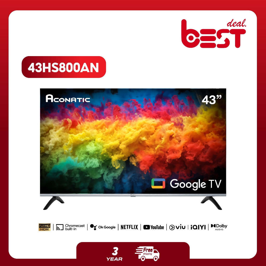 Aconatic ทีวี 43 นิ้ว FHD Google TV รุ่น 43HS800AN ระบบปฏิบัติการ Google (รับประกัน 3 ปี)