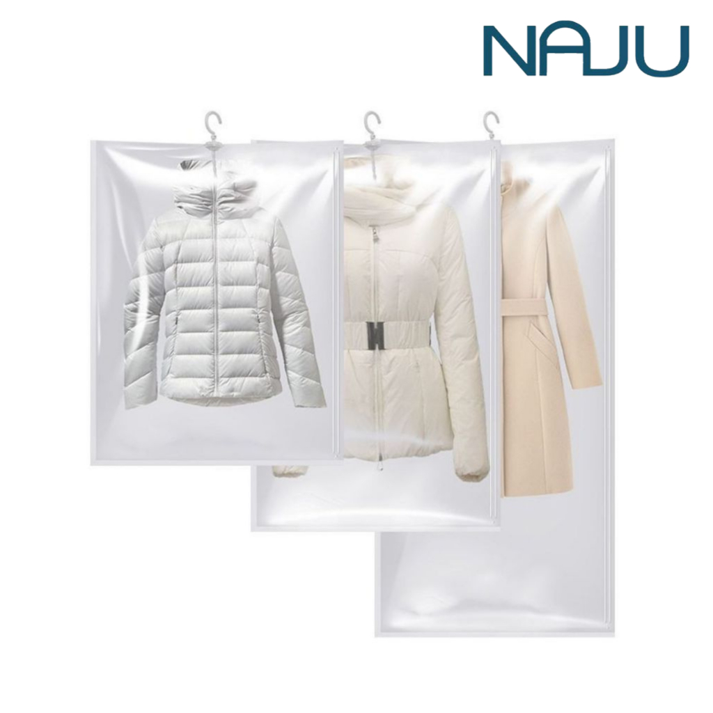 Naju ถุงคลุมเสื้อใส ถุงคลุมเสื้อกันฝุ่น ถุงเสื้อสูญญากาศ Vacuum Hanging Bag แขวนเสื้อผ้า ไม้แขวนในตัว แขวนได้4ตัว