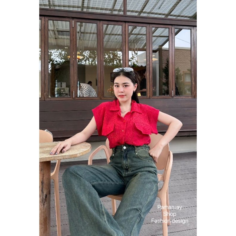 Jai624 เสื้อคอปกแขนกุดผ้าพื้นสวยๆทุกสีดีเทลแต่งกระเป๋าทั้งสองข้างงานสวยสุดๆ
