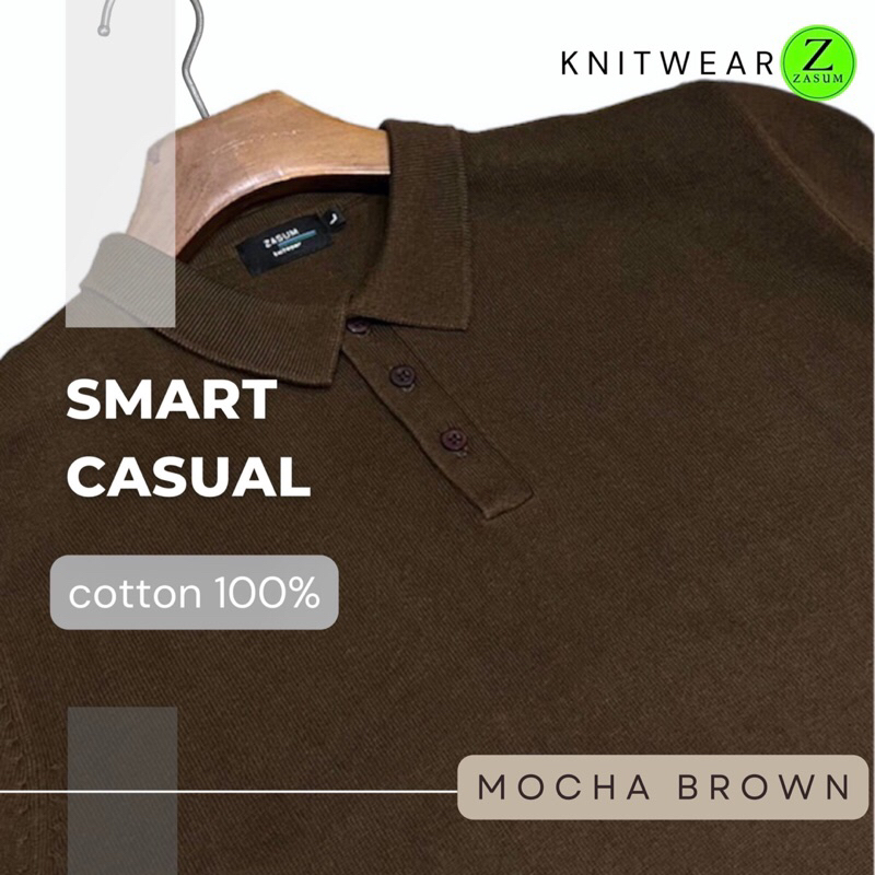 Knitwear zasum🔸polo solid color แขนสั้นโปโลคอปกสีพื้น🔸น้ำตาลมอคค่า (mocha brown)ถักทอด้วยcotton100% เนื้อนุ่มใส่สบาย