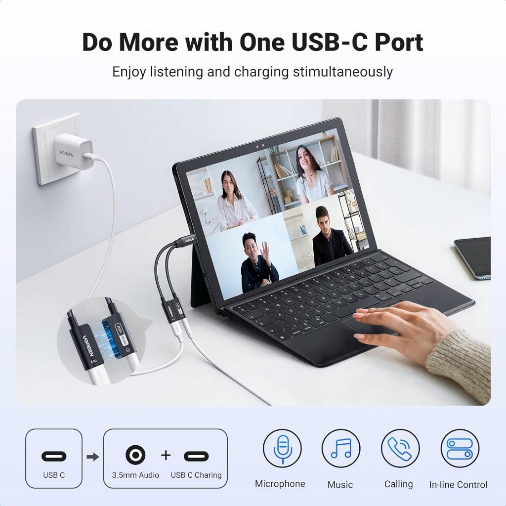UGREEN รุ่น 25837 อะแดปเตอร์ 2in1 USB C ไป 3.5 มม Aux to USB C PD 60W Fast Charging