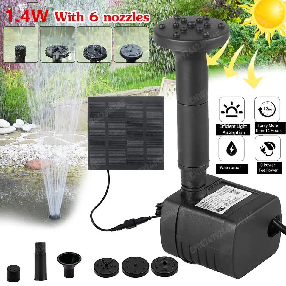 น้ำพุโซล่าเซลล์เล็ก ปั๊มน้ำพุ ปั๊มน้ำโซลาเซล 7V 1.4W น้ำพุพลังงานแสงอาทิตย์ ปั้มน้ำ Solar Pump"