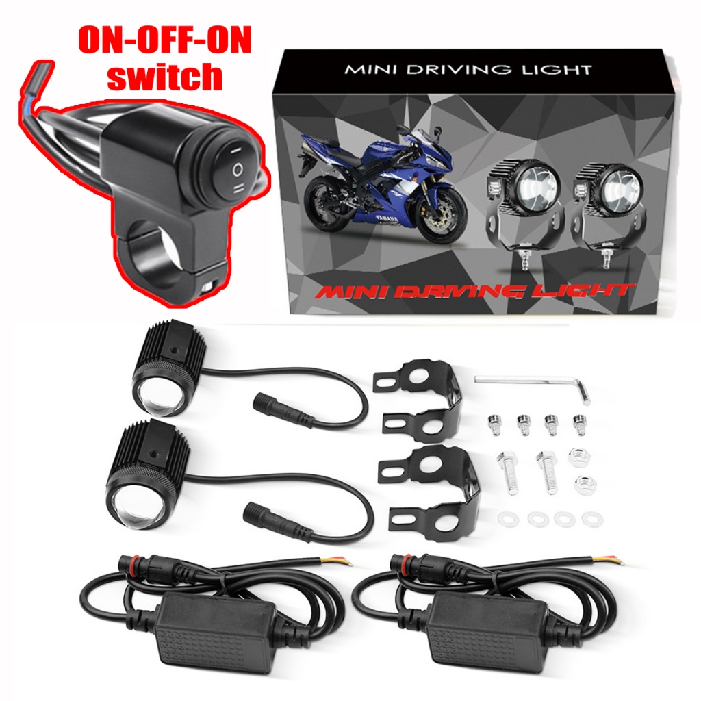 ไฟสปอร์ตไลท์ LED ขนาดเล็ก 1 คู่ พร้อมสวิตช์และพัดลมระบายความร้อนในตัวสำหรับรถจักรยานยนต์/สกู๊ตเตอร์/แบตเตอรี่รถยนต์/รถยน