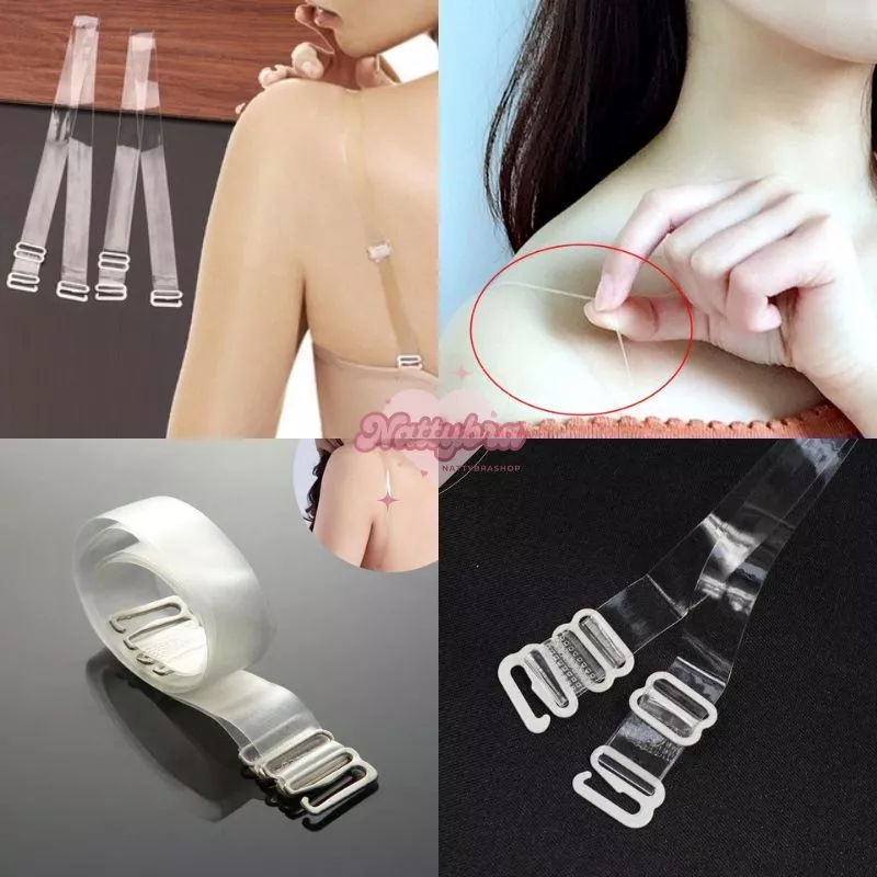 Nattybra สายเสื้อใน สีใส ปรับสายได้ พลาสติกนิ่ม ไม่กดรัด 1 คู่ เหนียว ยืด ใส่สบาย ราคาถูก