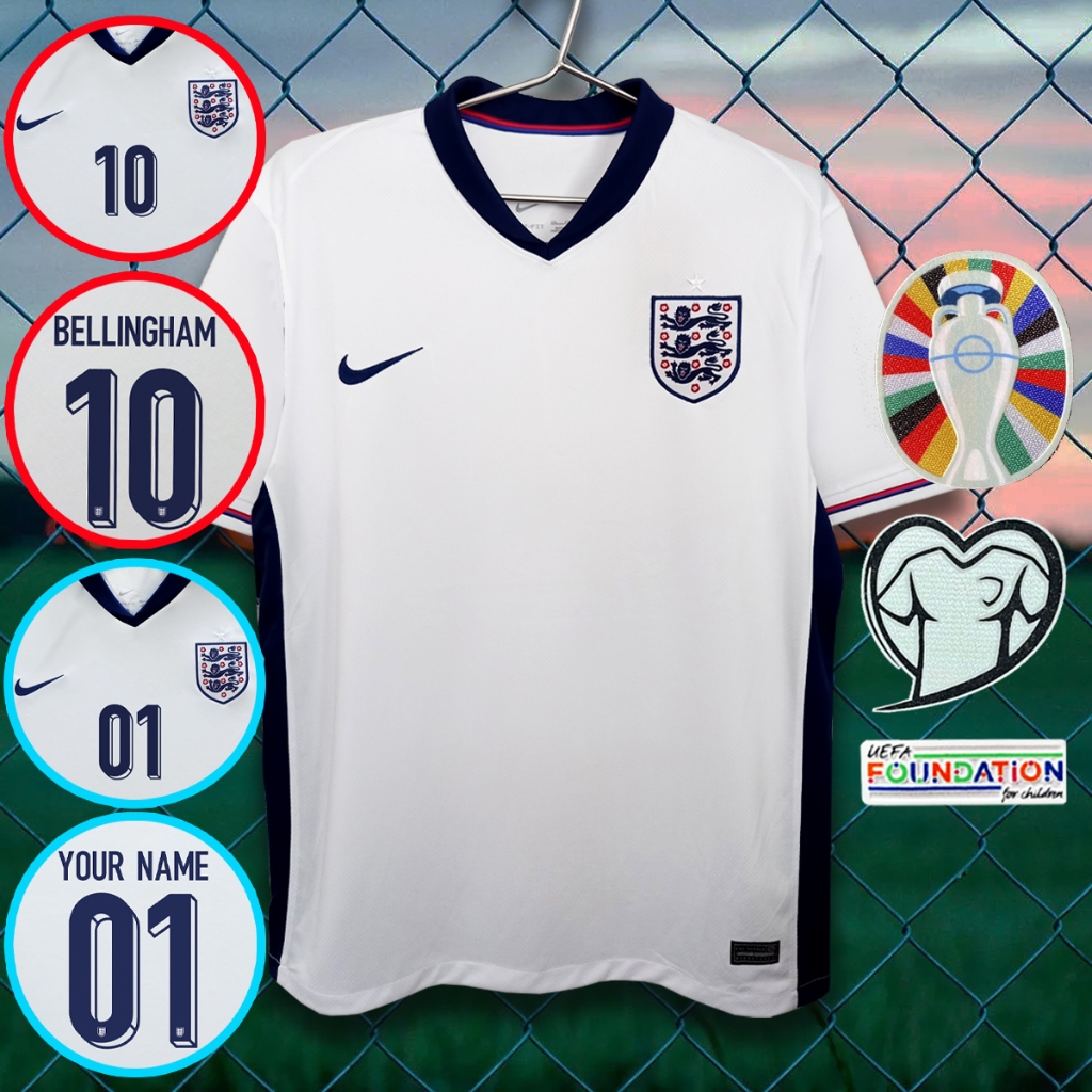 เสื้อฟุตบอลทีมชาติ อังกฤษ / ขาว ยูโร 2024 #AA0110 เกรดเชียร์ รับทำชื่อเบอร์ ไซส์ XS-4XL