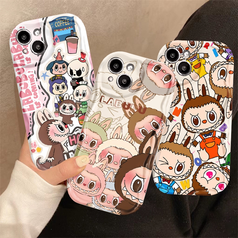 การ์ตูนน่ารัก pop mart labubu Wavy Curved Edge Case เข้ากันได้สำหรับ iPhone 11 13 12 15 14 Pro Max 7Plus XR X XS Max 7