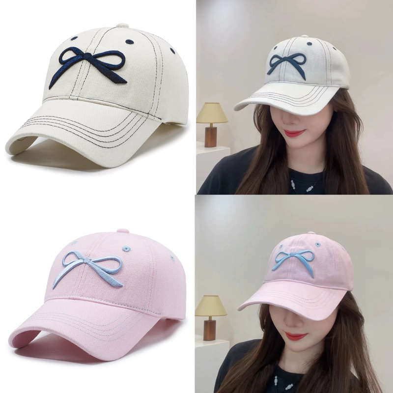 (EH) หมวกแก๊ปยีนส์ กันแดด cap (ปักโบว์) รูปที่ 2