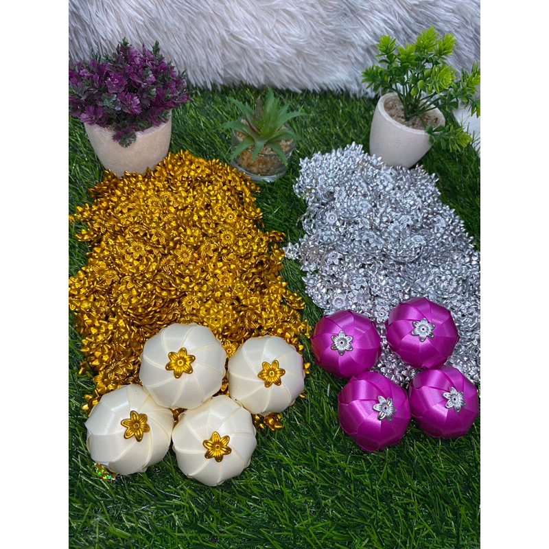 ดอกพิกุลเงิน,ดอกพิกุลทอง แพ็ค100ชิ้น(พร้อมส่ง )ตกแต่งเหรียญโปรยทาน