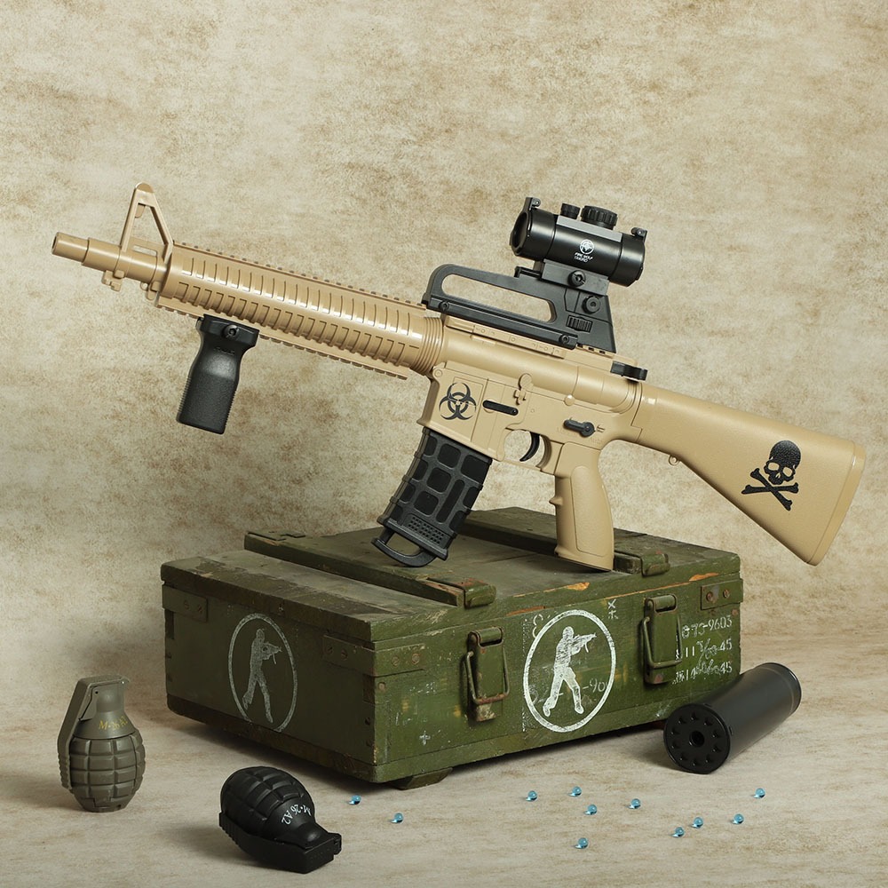 M6A1 ปืนของเล่นเด็กไฟฟ้าด้วยตนเองอย่างรวดเร็วระเบิดกระสุนของเล่นปืนไรเฟิล เปิดตัวระยะยาว m4a1