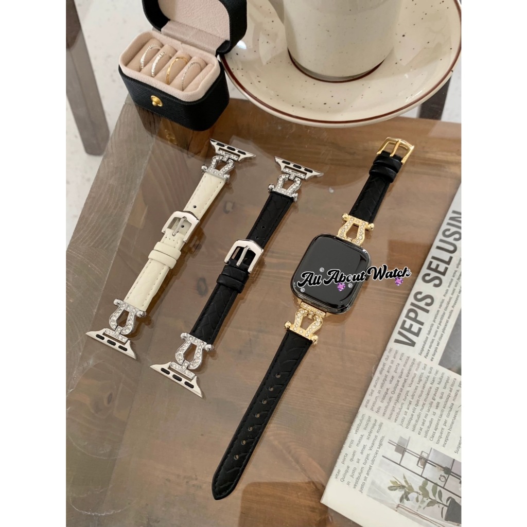 พร้อมส่ง สายหนัง Cowhide ลายงู ประดับเพชร แบบเข็มขัด ใช้ได้กับ Smart Watch 9 8 7 6 5 4 3 2 1 Se Ultra CD99 X69 X29 HK9