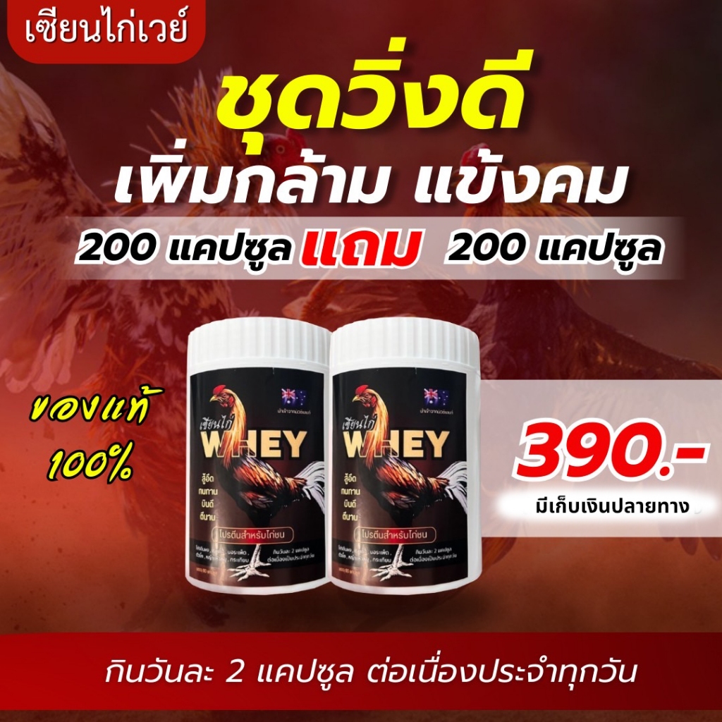 เซียนไก่เวย์ [2 กระปุก] เวย์โปรตีนไก่ชน บินดีไม่มีตก วิ่งอึด วิ่งทน เสริมกร้ามเนื้อ บำรุงไก่ชน เสริมกระดูก หน้าแดง