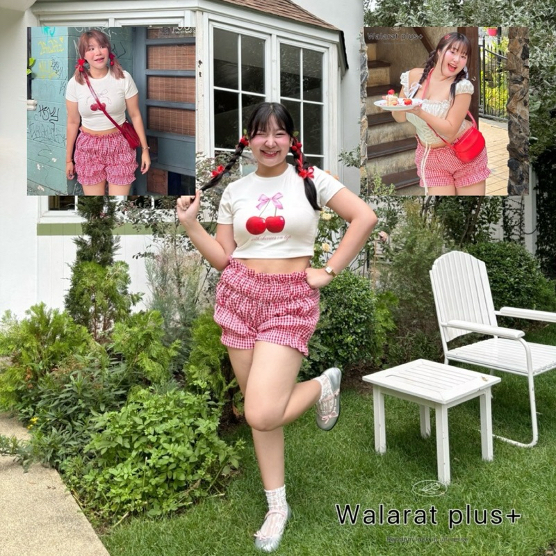 /WP/กางเกงสาวอวบ สายแฟ ลายสก็อต น่ารัก #เสื้อผ้าไซส์ใหญ่ สาว อ้วน พลัสไซส์