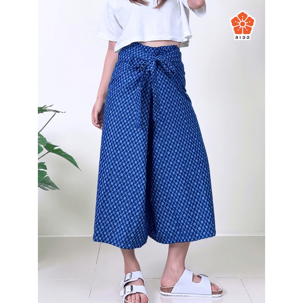 กางเกงเล ขาสั้น 3 ส่วน ขาก๊วย ลายไทย มีเชือกผูก ผ้านิ่ม ใส่สบาย ใส่อยู่บ้าน ร้านนวด ร้านสปา ฟรีไซส์