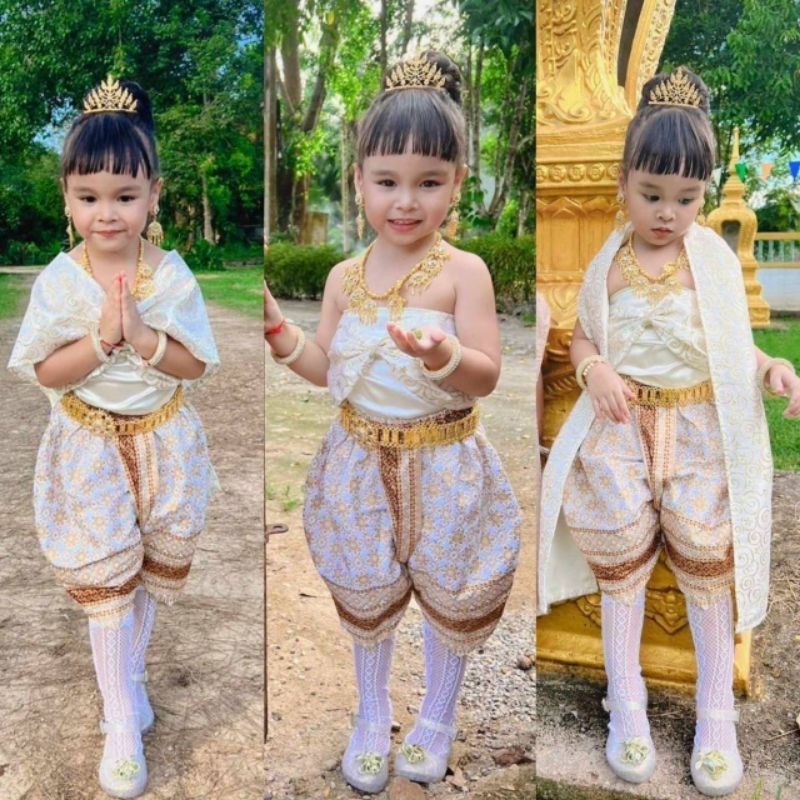 #kid ชุดไทยสไบโจงกระเบนเด็กหญิง ใส่ได้ 3 แบบ (ไม่รวมประดับ)