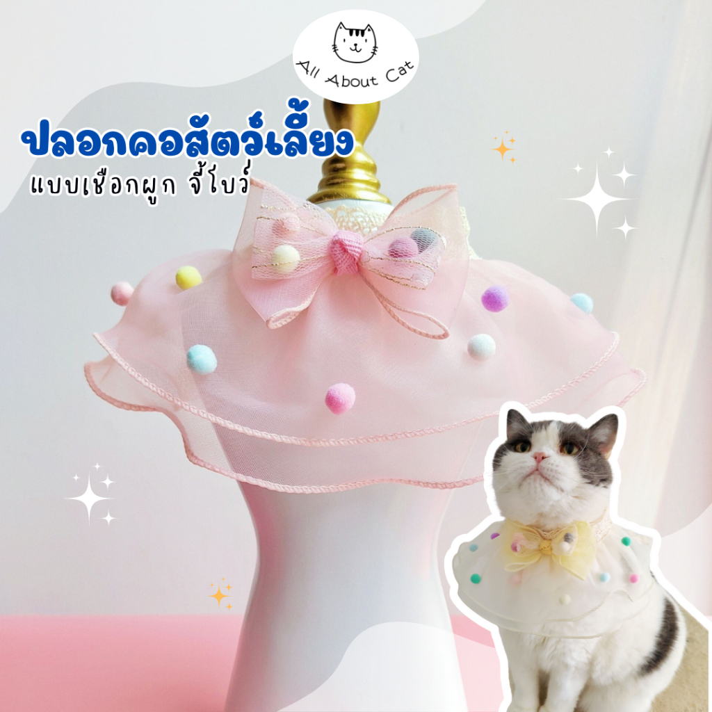 [ ABC cat ] ปลอกคอสัตว์เลี้ยง ไตล์หวานตกแต่งผ้าซีฟอง สำหรับน้องหมาน้องแมว ปลอกคอ 097