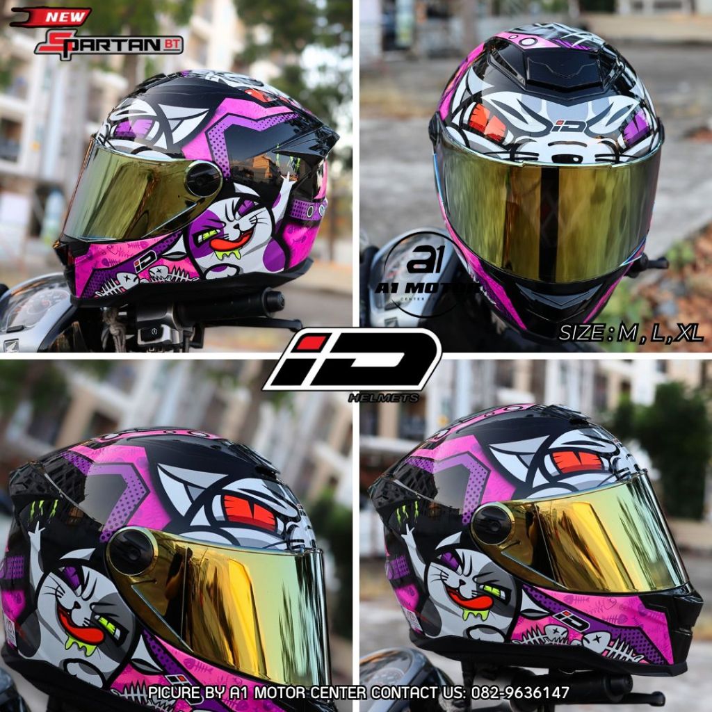 ลายใหม่ หมวกกันน็อคเต็มใบ ID Helmet รุ่น SPARTAN-BT นวมถอดซักได้ SIZE M L XL หมวกกันน็อคเต็มใบหุ้มคาง