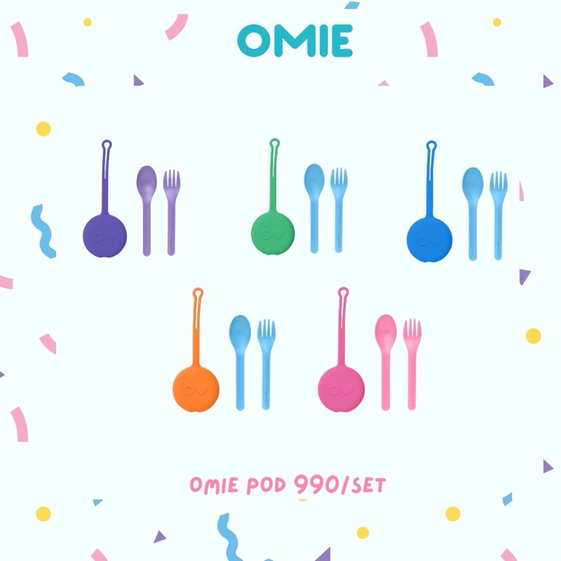 Omie Pod ช้อนส้อม พร้อมสายคล้อง ใช้กับกล่องข้าว Omie