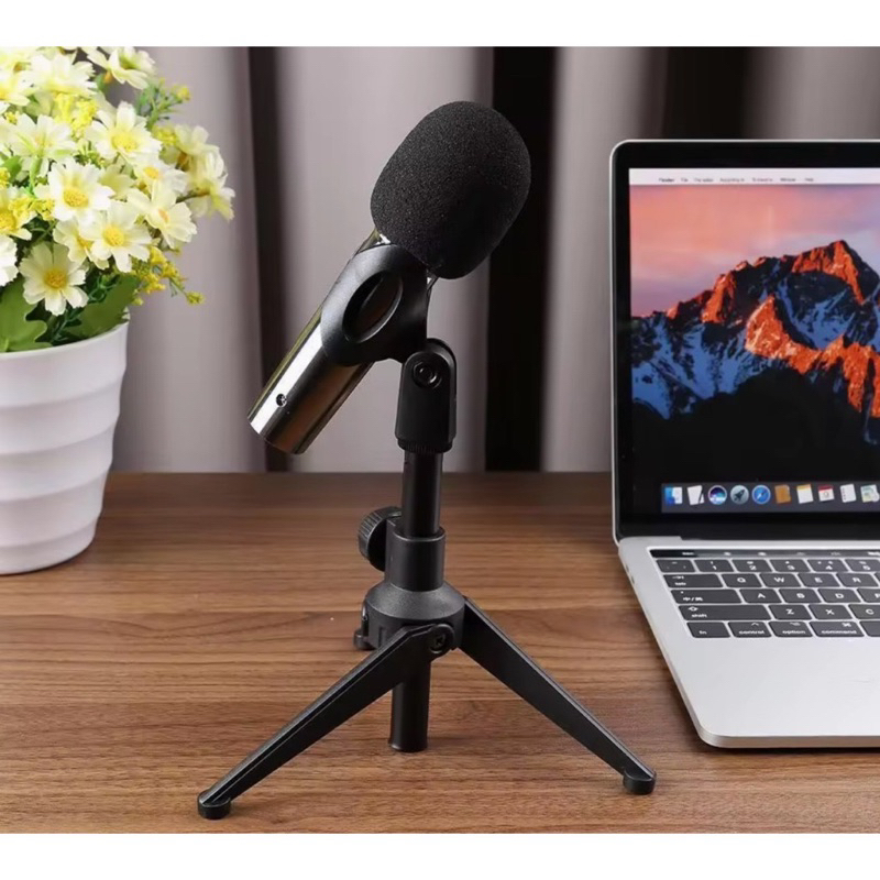 ขาตั้งไมโครโฟนสามขาแบบพับได้ MIC แท่นวางบนโต๊ะไมโครโฟนแบบหนีบ