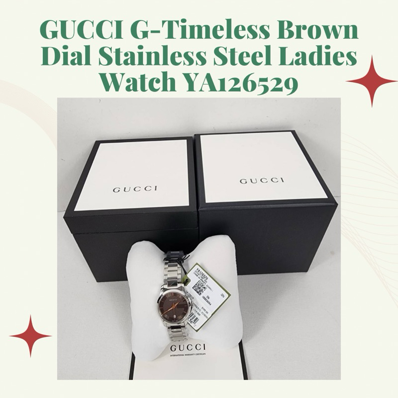 GUCCI G-Timeless Brown Dial Stainless Steel Ladies Watch YA126529