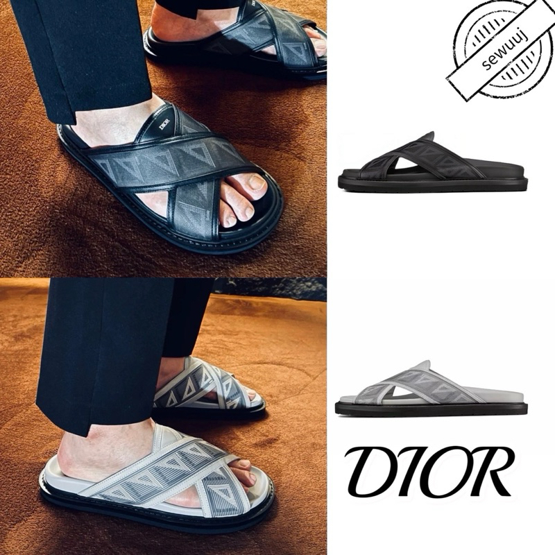 รองเท้าแตะส้นแบน DIOR Aqua ของแท้สำหรับผู้ชาย