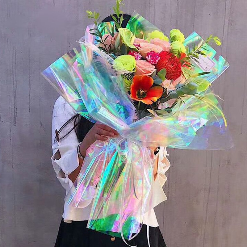 (พร้อมส่ง)กระดาษห่อช่อดอกไม้สีโฮโลแกรม