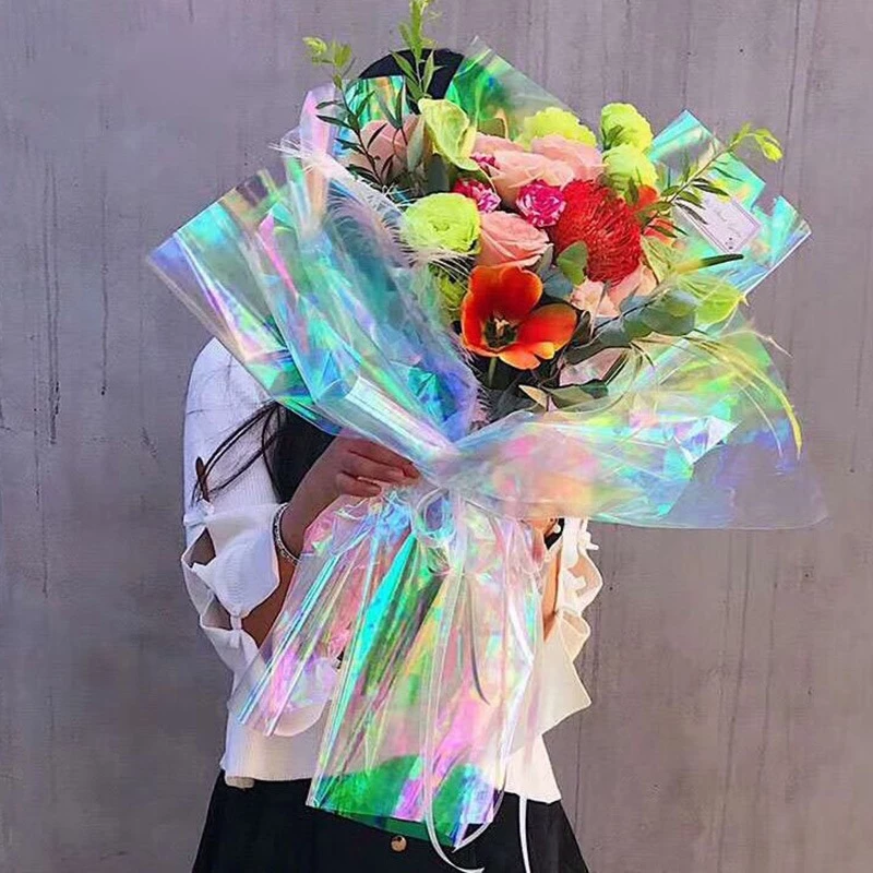 (พร้อมส่ง)กระดาษห่อช่อดอกไม้สีโฮโลแกรม