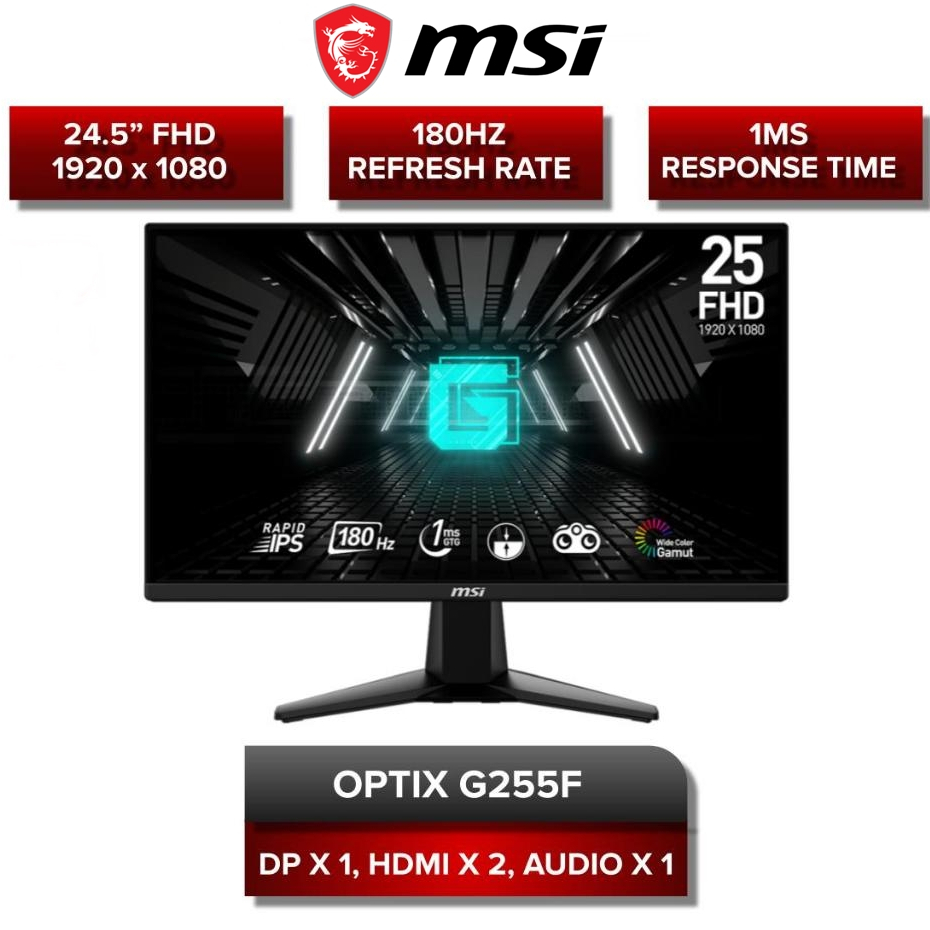 MONITOR (จอมอนิเตอร์) MSI G255F - 24.5" RAPID IPS FHD 180Hz AMD FREESYNC