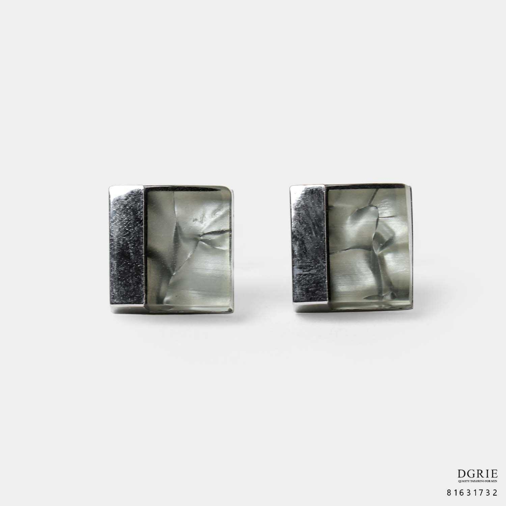 Marble Grey Resins Square Cufflinks - กระดุมข้อมือเรซิ่นทรงสี่เหลี่ยมสีเทาหินอ่อน